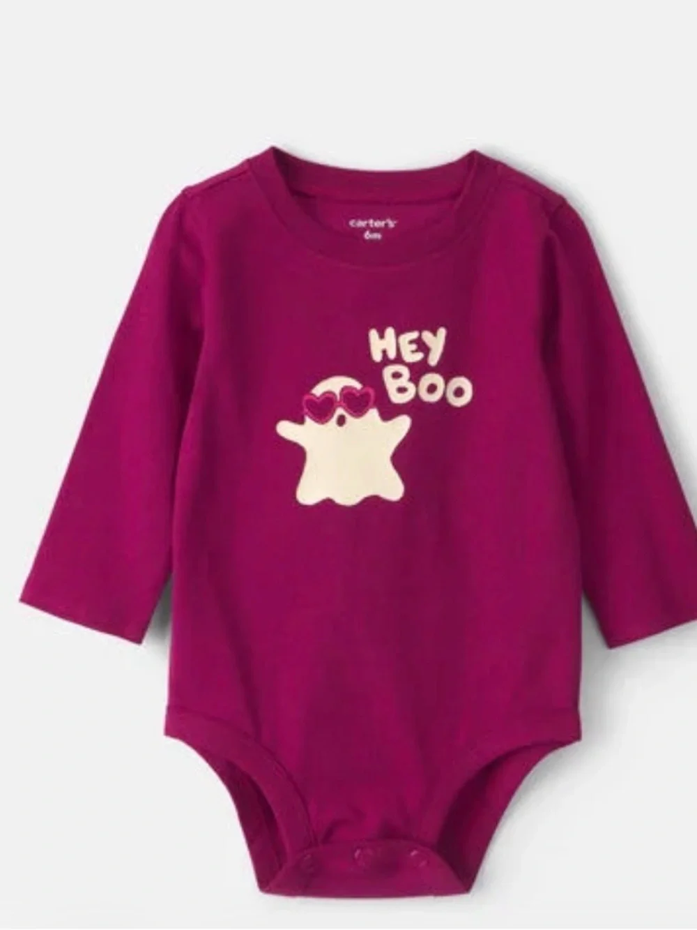 Baby Girl 'Hey Boo' Ghost Long-Sleeve Graphic Bodysuit - Burgundy